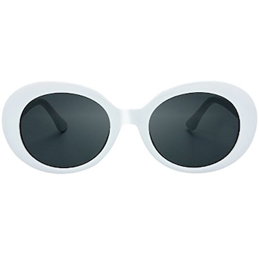 The Fresh Clout Goggles Oval Mod Retro Vintage Kurt Cobain Inspired Sunglasses Round Lens Gift Box 5Shiny White Grey
