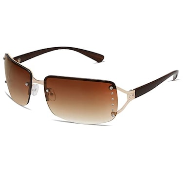 VANLINKER Rimless Frameless Rectangle Sunglasses for Women Stylish Y2k Shades Brown Metal Frame VL9642