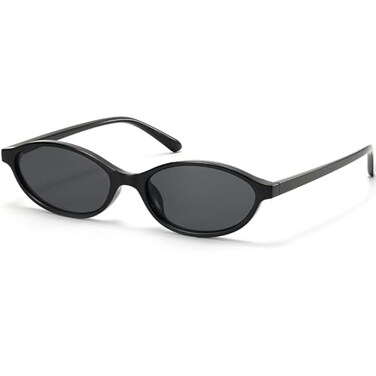 ViewJoy Retro Oval Cat Eye Sunglasses for Women Small Y2K Thin Frame 100 UV Protection Lightweight Vintage 90s Slim Black Sun Glasses