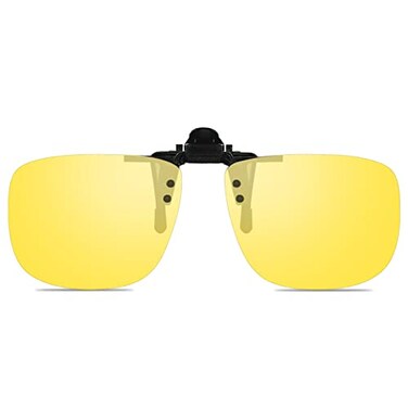 WANGLY Polarized Unisex Clip on Flip up Sunglasses over Prescription Glasses Frames and Readers Suitable for Driving Yellow Lens
