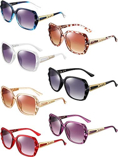 Weewooday 7 Pairs Oversized Sunglasses Women Sparkling Frame Classic Ladies Sunglasses Polarized Square Sunglasses