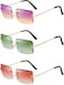 Weewooday Vintage Transparent Rimless Rectangle Sunglasses 3 Pairs Green Red Gradient Purple