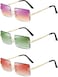 Weewooday Vintage Transparent Rimless Rectangle Sunglasses 3 Pairs Green Red Gradient Purple