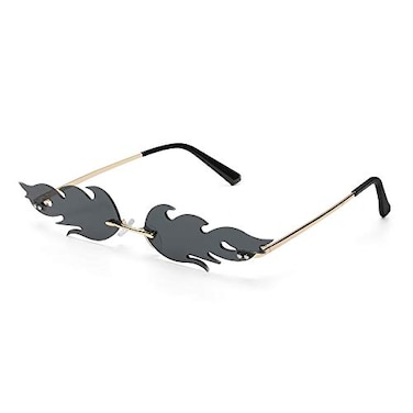 Ovida Women Fire Flame Sunglasses Rimless Wave Sun Glasses Novelty Eye Glasses EyewearBlack Grey