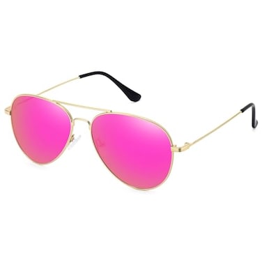 WOWSUN Classic Polarized Aviator Sunglasses for Women Men Golden Frame Purple Pink Mirrored Lens