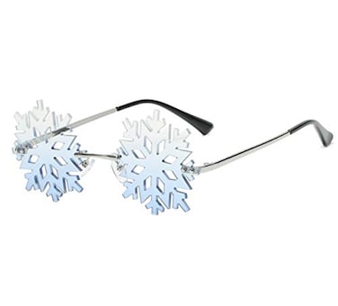 YAMEIZE Snowflake Shape Rimless Sunglasses Novelty Unique Party Eyeglasses Christmas Fun Glasses for Women Men ClearBlue
