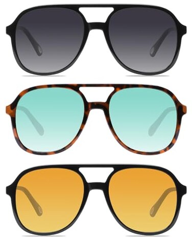YDAOWKN Retro Square Aviator Sunglasses for Womens Mens Vintage 70s Double Bridge Sun Glasses