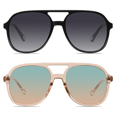 YDAOWKN Retro Square Aviator Sunglasses for Womens Mens Vintage 70s Double Bridge Sun Glasses