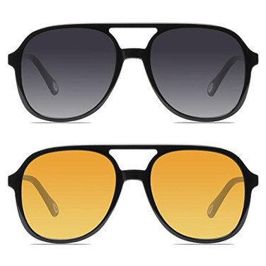 YDAOWKN Retro Square Aviator Sunglasses for Womens Mens Vintage 70s Double Bridge Sun Glasses