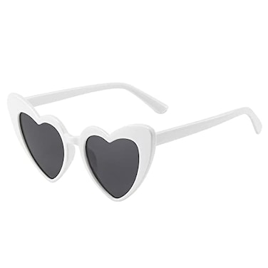 YooThink Heart Shaped Sunglasses for WomenVintage Cat Eye Mod Style Retro Kurt Cobain Glasses White