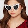 YooThink Love Heart Shaped Sunglasses for WomenVintage Cat Eye Mod Style Retro Glasses White 2