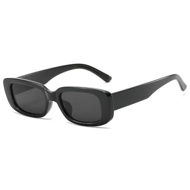 YooThink Rectangle Sunglasses for Women Men Small Narrow Square Frame UV400 Protection Black