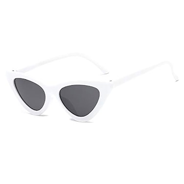 YOSHYA Retro Vintage Narrow Cat Eye Sunglasses for Women Clout Goggles Plastic Frame White Grey