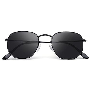 YWWPMDOF Polarized Sunglasses Men and Womens Trendy Square Hexagonal Flat Mirrored Sun Glasses UV Protection Black