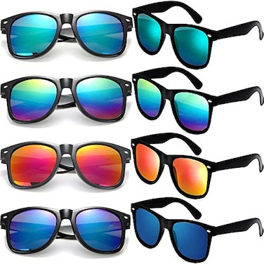 Eyegla Sunglasses Bulk Party Sunglasses Pack 80s Shades Eyewear Set UV Protection Sun Glasses for Men Women 8 PackNeon Mirrored