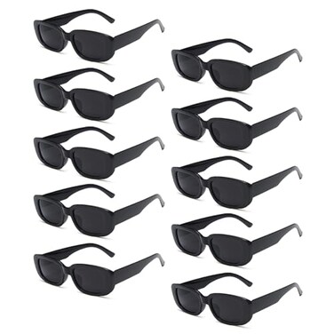 Geopty 10 Pack Black Rectangle Sunglasses for Women Bulk Cool Party Glasses Bachelorette Favors
