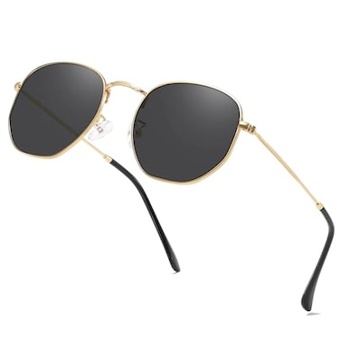 aisswzber Metal Hexagonal Polarized Sunglasses Small Frame Unisex Shades for Women Men UV Protection Lightweight Glasses