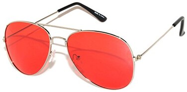 OWL Aviator Classic Sunglasses Silver Frame Red Lens Shades