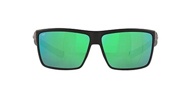 Costa Del Mar Mens Rinconcito Rectangular Sunglasses Matte BlackGreen Mirrored Polarized580G 60 mm