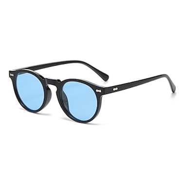 Gleyemor Vintage Polarized Sunglasses for Men UV400 Protection Retro Round Sunglasses Handcrafted Acetate Frame Black FrameClear Blue Lens