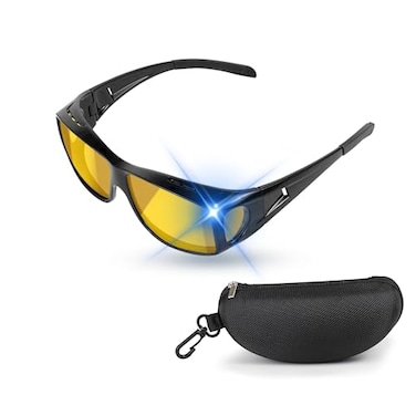 iLonyro NightDrivingVisionGlasses Anti Glare for Men Women PolarizedNight Vision Glasses for Driving Night time Fit Over GlassesastigmatismYellow LensShiny Black Frame