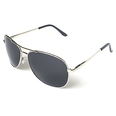J+S JS Premium Military Style Classic Aviator Sunglasses Polarized 100 UV protection for Men Women Large Frame Silver FrameBlack Lens
