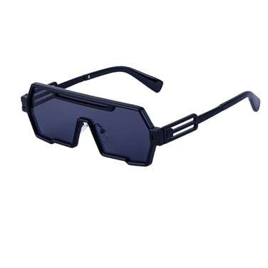Junsika Retro Steampunk Sunglasses for Men Trendy Cool Design One Piece Irregular Metal Frame Black Sunglasses