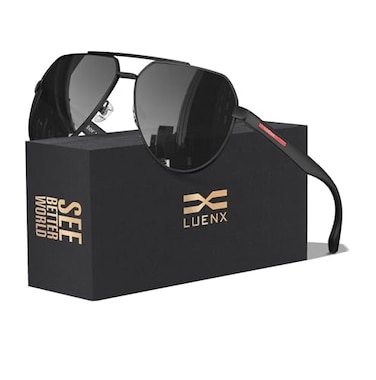 LUENX Aviator Sunglasses for Men Women Polarized Classic Pilot Shades Driving Sun Glasses UV400 Protection 61mmBlack Lens Matte Black Frame