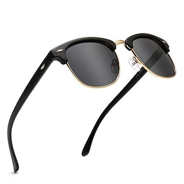 SUNGAIT 80s Sunglasses Retro Semi Rimless for Men WomenBlack FrameMatte FinishPolarized Grey Lens 3016SHKHUI