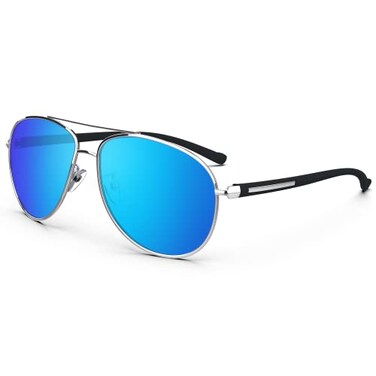 SUNTRONS Aviator Sunglasses for Men Women Classic Sunglasses Men Aviators Style Polarized Sunglasses with Mirrored Lens Metal Frame Silver Frame Ice Blue Lens