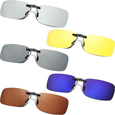 Weewooday 5 Pcs Polarized Clip on Sunglasses 53 x 16 Rimless Rectangle Clip on Sunglasses Lightweight Shade EyeglassesMulti Colors
