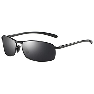 ZHILE Rectangular Polarized Sunglasses AlMg Alloy Temple Spring Hinge UV400 LargeBlack Grey