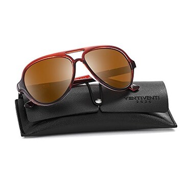 2020 VentiVenti Aviator Sunglasses For Men Polarized Lens Plastic Lightweight Double Bridge Frame UV Protection For Driving Transculent Brown FrameBrown Lens