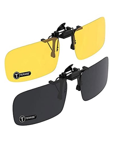 TERAISE Clip on Sunglasses 2PCSDayNight Vision UV400 FlipUp Sunglasses2PCS BlackYellow