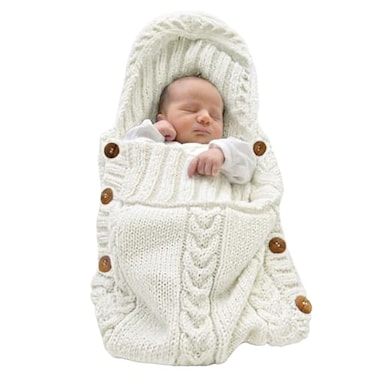 XMWEALTHY Newborn Baby Wrap Swaddle Blanket Knit Sleeping Bag Receiving Blankets Stroller Wrap for Baby Beige 06 Month