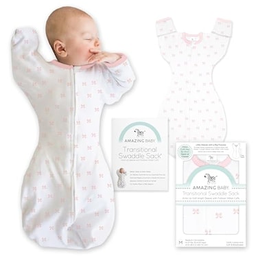 Amazing Baby Transitional Swaddle Sack Arms Up HalfLength Sleeves Mitten Cuffs Most Gradual Transition Swaddle for Newborns to Baby Sleep Sack Small 03 mo 614 lb Pink Tiny Bows