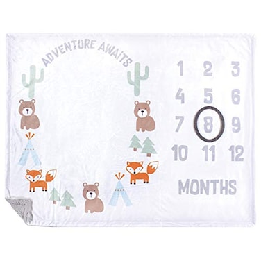 Hudson Baby Unisex Baby Plush Holiday and Milestone Blanket Adventure Awaits One Size