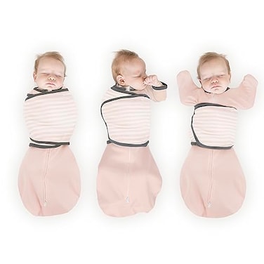 Amazing Baby Omni Swaddle Sack by Transitional Swaddle with Arms Up Sleeves Mitten Cuffs Pink Stripes Size Small 03 Months