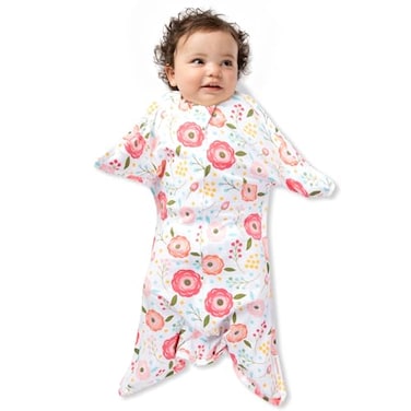 SleepingBaby ZipadeeZip Transition Swaddle Cozy Baby Swaddle Blanket with Zipper Convenience Roomy Wearable Blanket for Easy Diaper Changes Pretty Pink Poppy Large 1224 Months