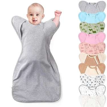 Knirose 3Way Wearable Swaddle Blankets Sleep Sacks with Arms Up Hands Up Sleeping Sack Easy Diaper Changing Sleeping Bag for Baby Boy Girl Newborns Transitions to ArmsFree Calms Startle Reflex