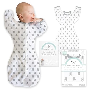 Amazing Baby Transitional Swaddle Sack Arms Up HalfLength Sleeves Mitten Cuffs Swaddle for Newborn Transition to Baby Sleep Sack Wearable Blanket Medium 36 Month 1421 lb Sterling Tiny Bear