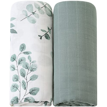 LifeTree Muslin Swaddle Blankets 2 Pack Baby Swaddling Receiving Blanket for Boys Girls 70 Viscose from Bamboo 30 Cotton Large 47 X 47 Eucalyptus LeavesSage