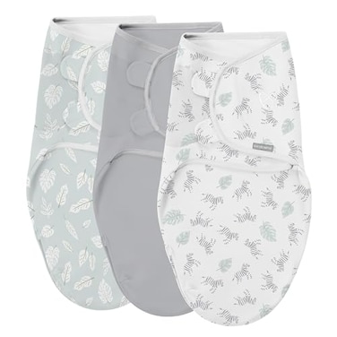 SwaddleMe by Ingenuity Easy Change Baby Swaddle in Size SmallMedium 03 Months 714 Pounds 3Pack with Easy Change Zipper Zebra Botanical