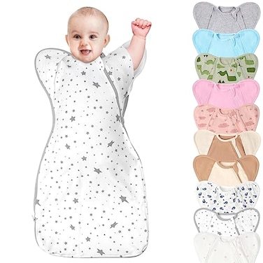 Knirose 3Way Wearable Swaddle Blankets Sleep Sacks with Arms Up Hands Up Sleeping Sack Easy Diaper Changing Sleeping Bag for Baby Boy Girl Newborns Transitions to ArmsFree Calms Startle Reflex