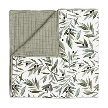 babyletto Babyletto 100 Organic Cotton Quilt GOTSCertified 3Layers of UltraSoft and Breathable Muslin Olive Branches