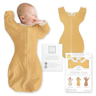 SwaddleDesigns Transitional Swaddle Sack Arms Up HalfLength Sleeves Mitten Cuffs Swaddle for Newborn Transition to Baby Sleep Sack Wearable Blanket Medium 36 Month 1421 lb Heathered Gold