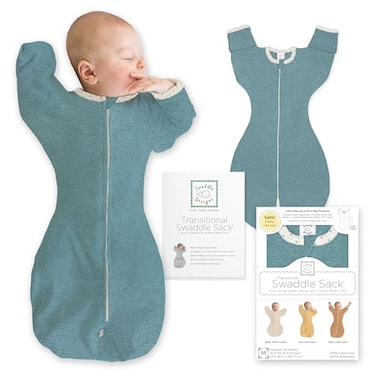 SwaddleDesigns Transitional Swaddle Sack Arms Up HalfLength Sleeves Mitten Cuffs Swaddle for Newborn Transition to Baby Sleep Sack Wearable Blanket Medium 36 Month 1421 lb Heathered Teal