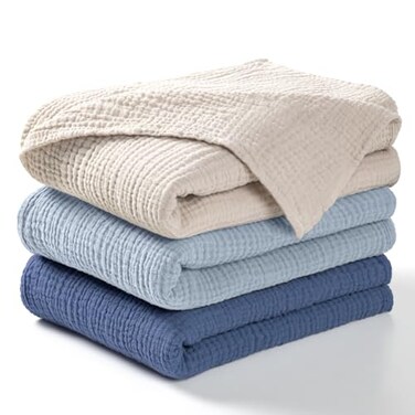 lulumoon Muslin Swaddle Blanket Baby Cotton Swaddling Blanket Soft Baby Receiving Blankets Neutral 3PackNavy