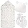Zhanmai Winter White Color Wrap Blanket Knit Sleeping Bag Receiving Blankets Wrap Soft Warm Hat Mitten for Winter Cold Weather