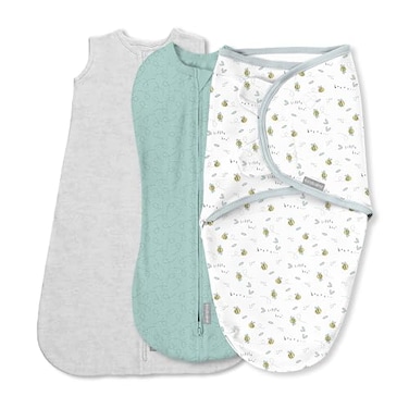 SwaddleMe by Ingenuity Comfort Pack Baby Swaddle Set Size 03 Months 514 Pounds Pod Original Swaddle Night Sack 3pk Little Bees